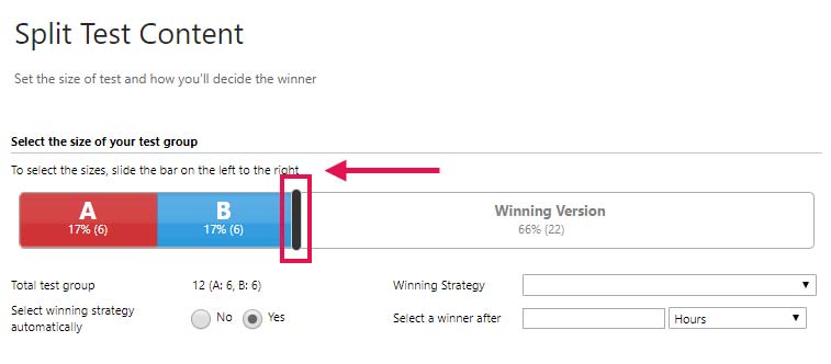 Net IT CRM Blog: ClickDimensions AB-testing - Screenshot split test more winning group recipients