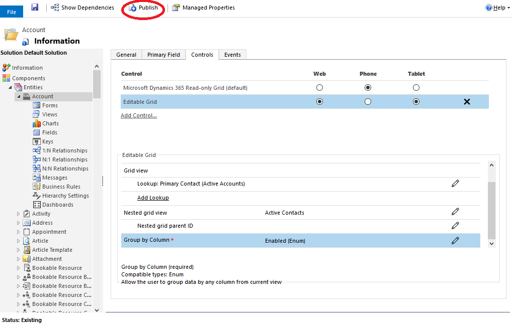 Microsoft Dynamics 365: Editable Grid configuratie publiceren