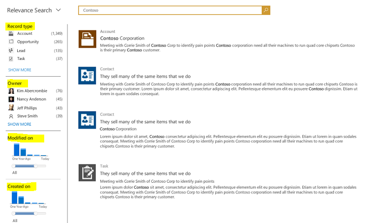 Microsoft Dynamics 365: Relevance Search facet en filterondersteuning