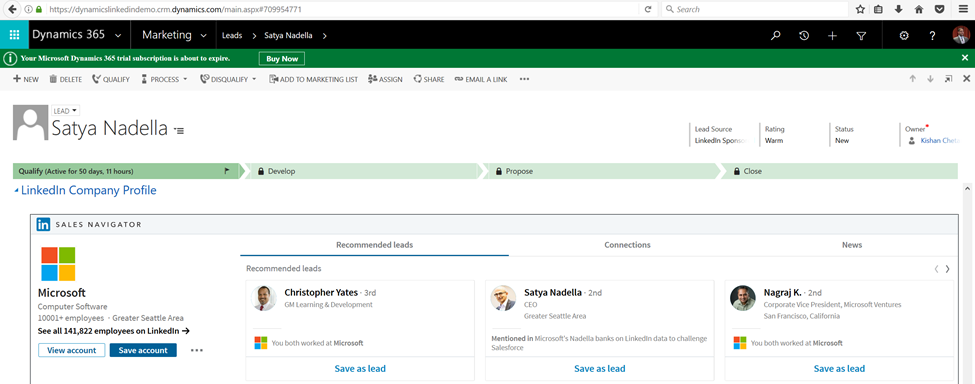 Net IT CRM blog - Microsoft Dynamics 365 next release 2017: LinkedIn integratie tabs account