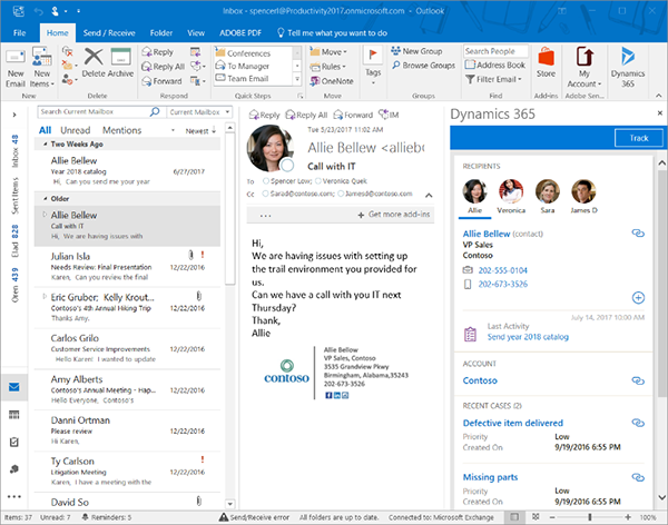 Net IT CRM blog: screenshot Microsoft Dynamics 365 app voor Outlook