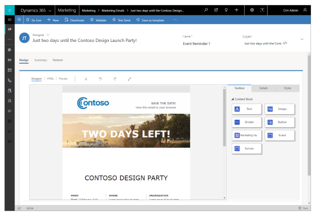 Net IT CRM blog: Microsoft Dynamics 365 voor Marketing - screenshot sjabloon email