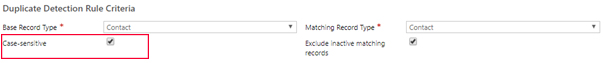 Net IT CRM Blog: Duplicatendetectie van Dynamics 365 - Bestaande regel inschakelen - stap 5 screenshot Select Case sensitive