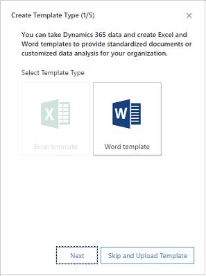 Screenshot select template type create template