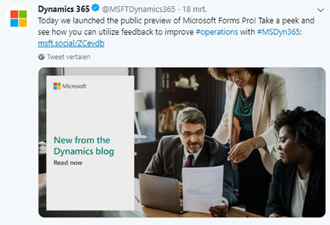 Net IT CRM Blog: Microsoft nieuws maart 2019 Twitterbericht Microsoft Pro Forms