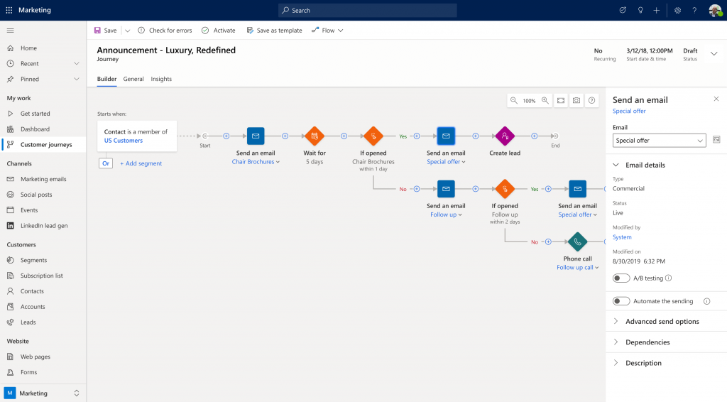 Screenshot Dynamics 365 Marketing Customer Journey