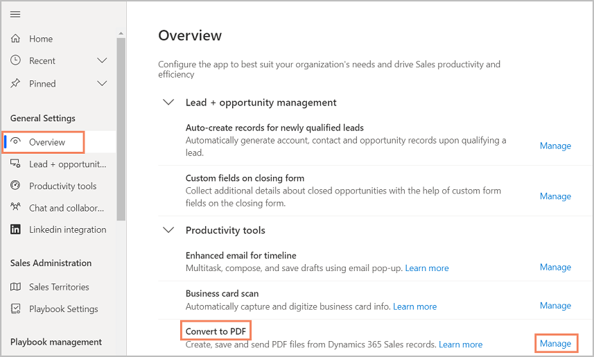 Screenshot convert to pdf option in Microsoft Dynamics 365 for Sales