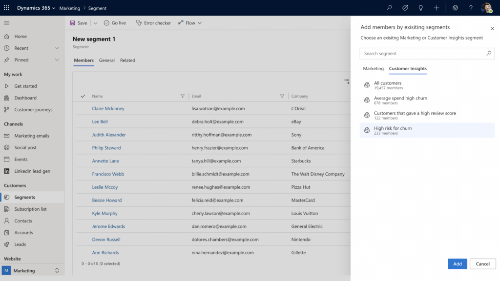 Dynamics 365 Marketing AI gegenereerde segmenten