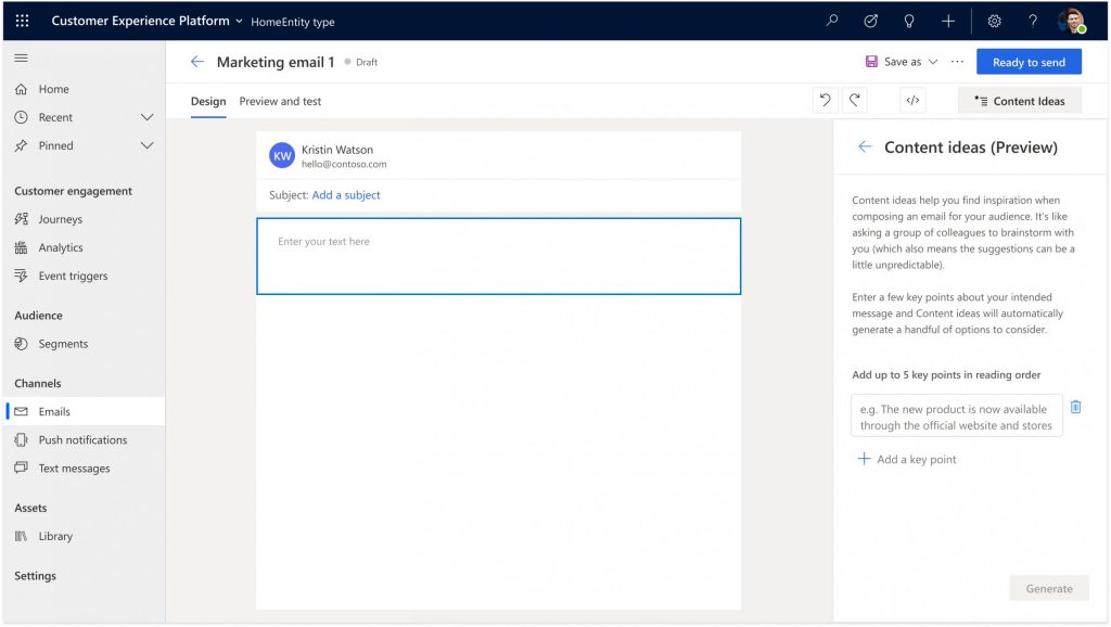 Dynamics 365 Marketing screenshot content ideas email editor