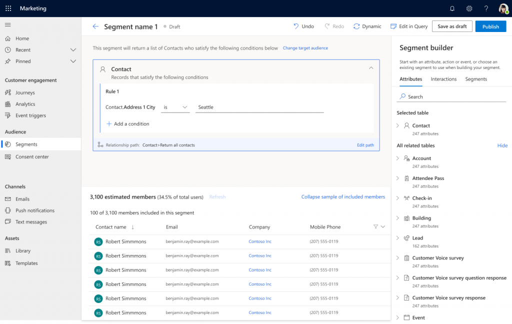 Dynamics 365 Marketing screenshot new segementation builder