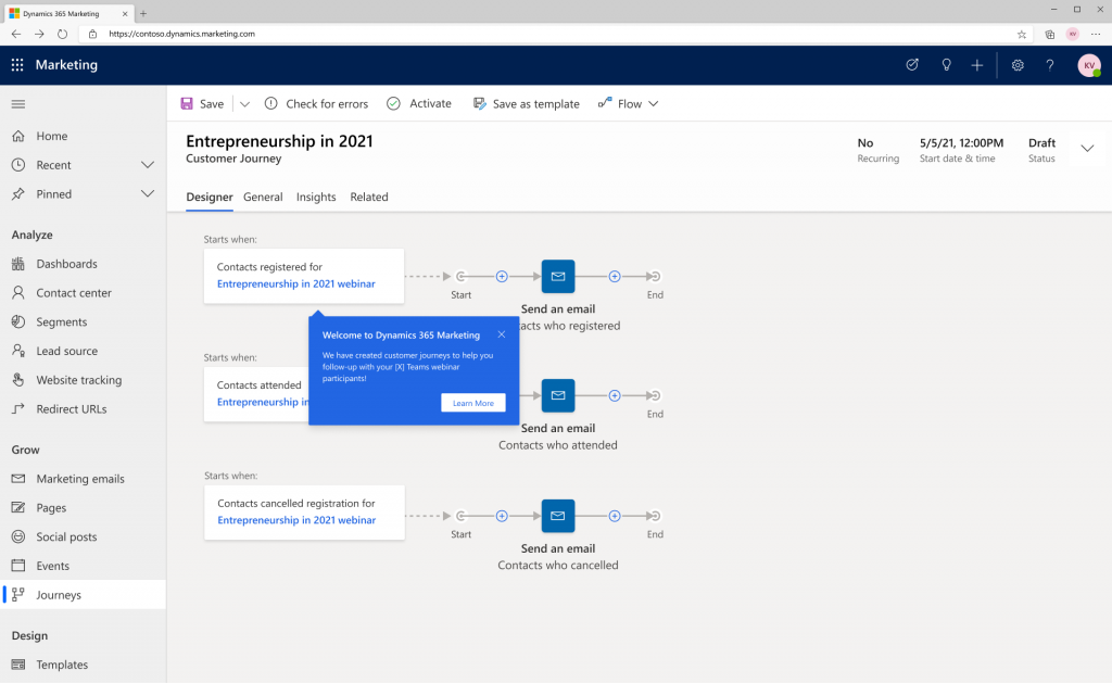 Dynamics 365 Marketing screenshot teams webinar connected